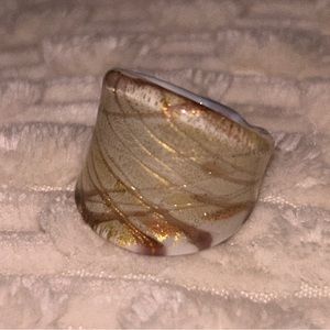 Gold white Murano Glass Ring